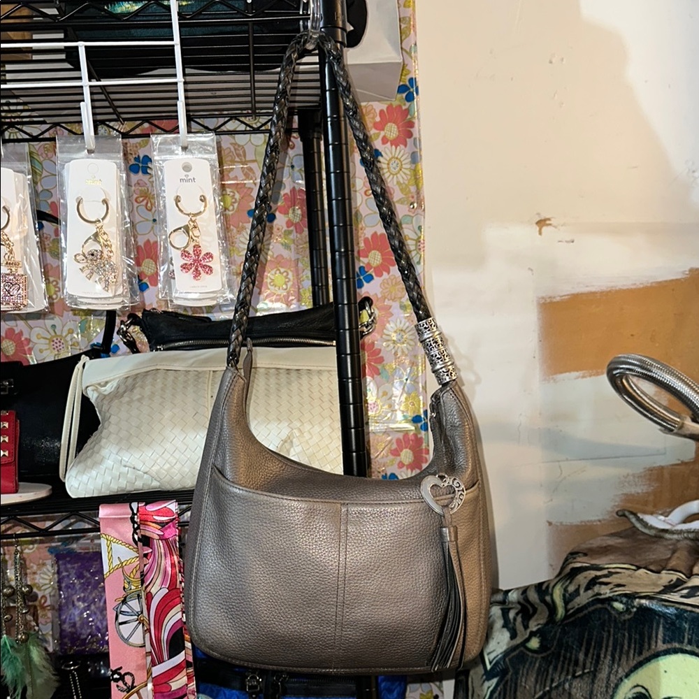 BRIGHTON Elegant Gray Leather Shoulder Bag